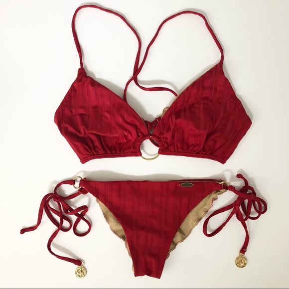 Luli Fama Other - LULI FAMA TRUE RED TWO PIECE RUCHED BIKINI